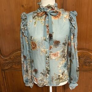 ICONS  Aqua Floral Print Top. Small